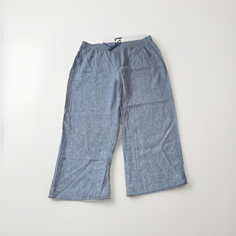 Athleta Retreat Linen High Rise Wide Leg Pants Size 22/2X Chambray Drawstring